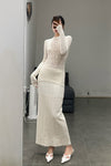 SWAYING/KNIT patchwork striped long skirt SW23AW3B09 white
